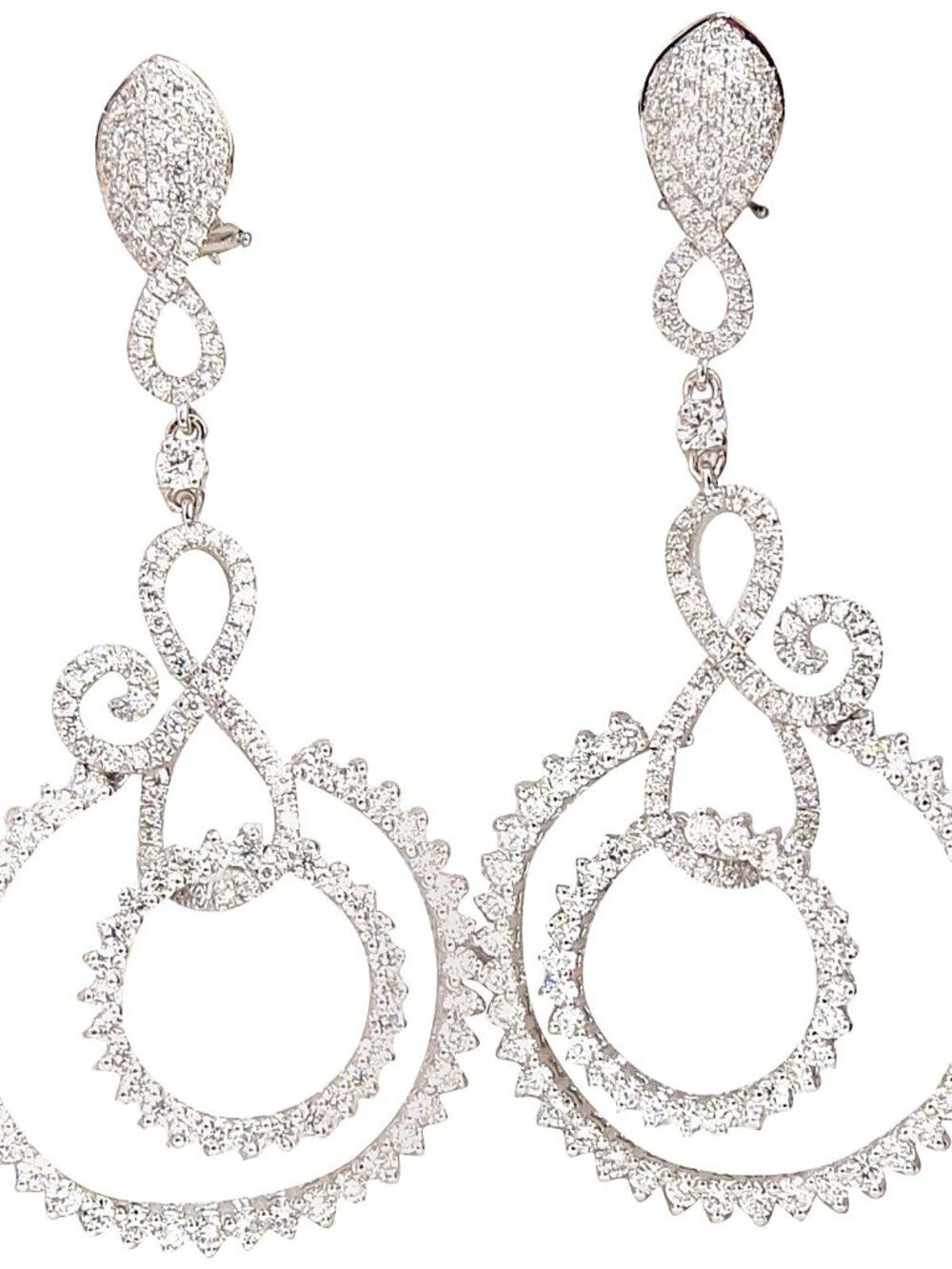 5.50ct NATURAL ROUND DIAMONDS SWIRL CIRCLE DANGLE EARRINGS 18KT MUSICAL*